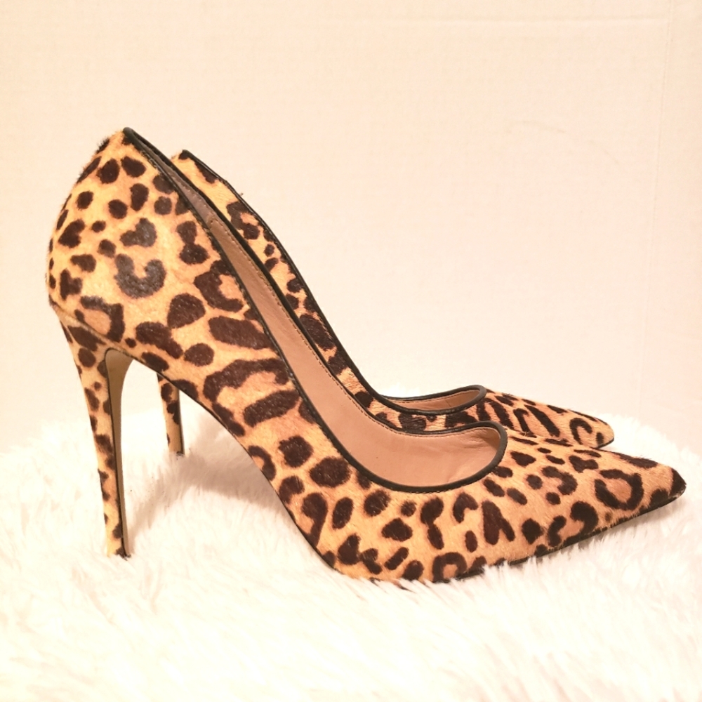 Steve Madden Size 8.5 Calfhair Leopard Print Daisie Stiletto Pumps 4.5” Heel EUC